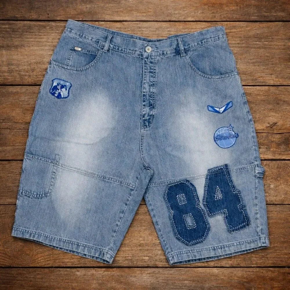 Vintage Mens Shorts Baggy Carpenter Jean 42 Shorts Blue Distressed Y2K Spellout